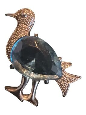 Vintage Bird Brooch with Teardrop Blue Stone